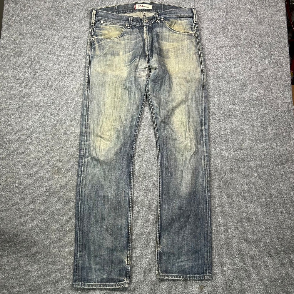 Vintage Levi's 504 Straight Jeans Men's Faded Blue Denim Pockets Classic - 34X34